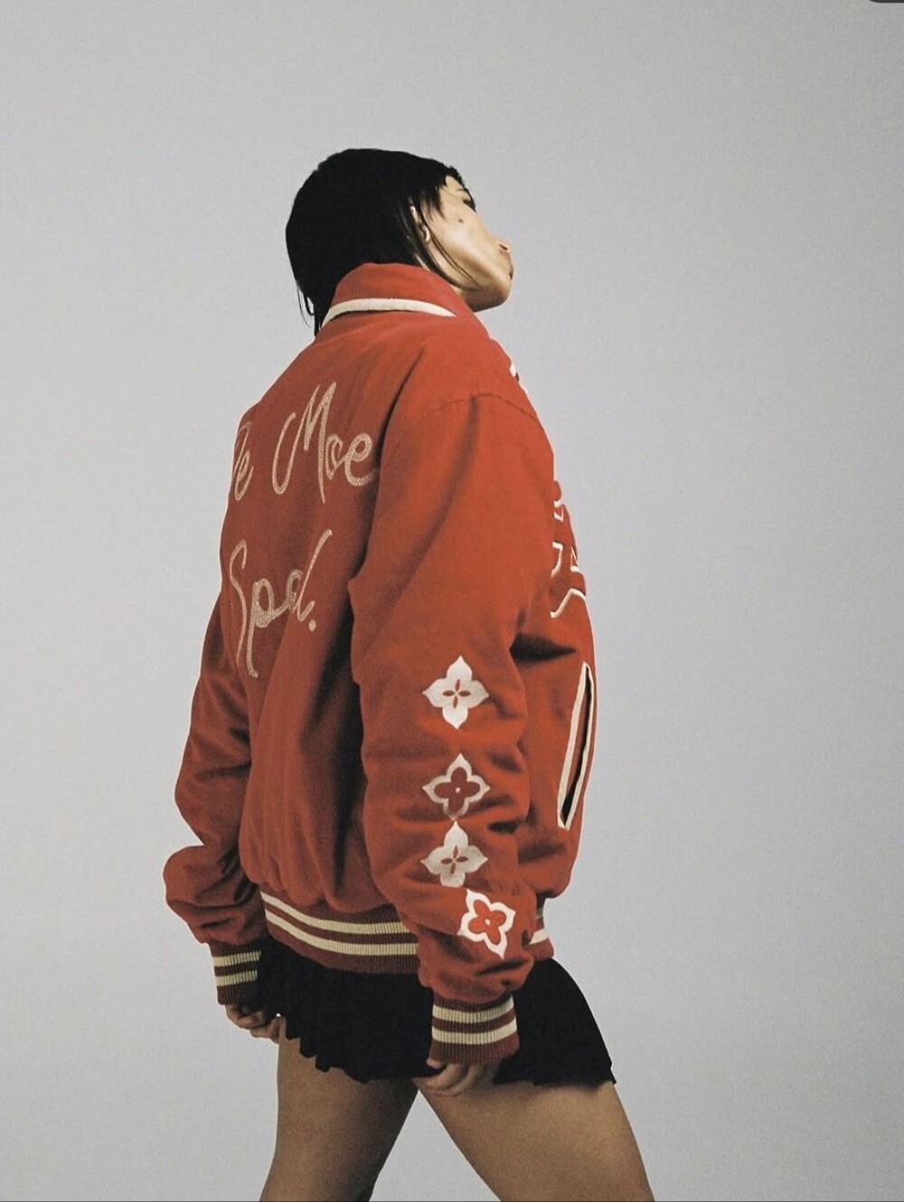 SVS Red Corduroy Varsity Jacket with Sleeve Appliqués